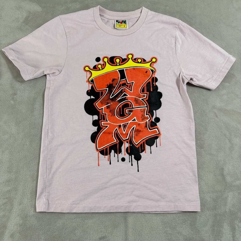 A Bathing Ape BAPE Ladies ZGM Graffiti Crown T-Shirt Pink 001TEJ802045L Small